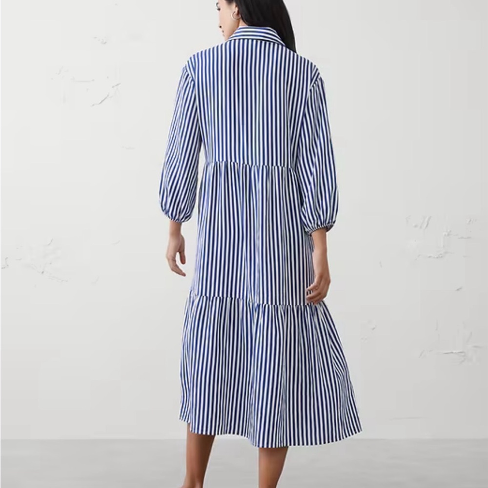 Viral Striped Blue & White Shirt Dress NWT - Picture 2 of 5